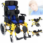 Cerebral Palsy Wheelchair for Children, Lightweight Folding Reclining Wheelchair with Adjustable Headrest/Sitting Position/Armrest Height, Full Lying Ergonomic Design Child & Kids Wheelchairs,Kid's