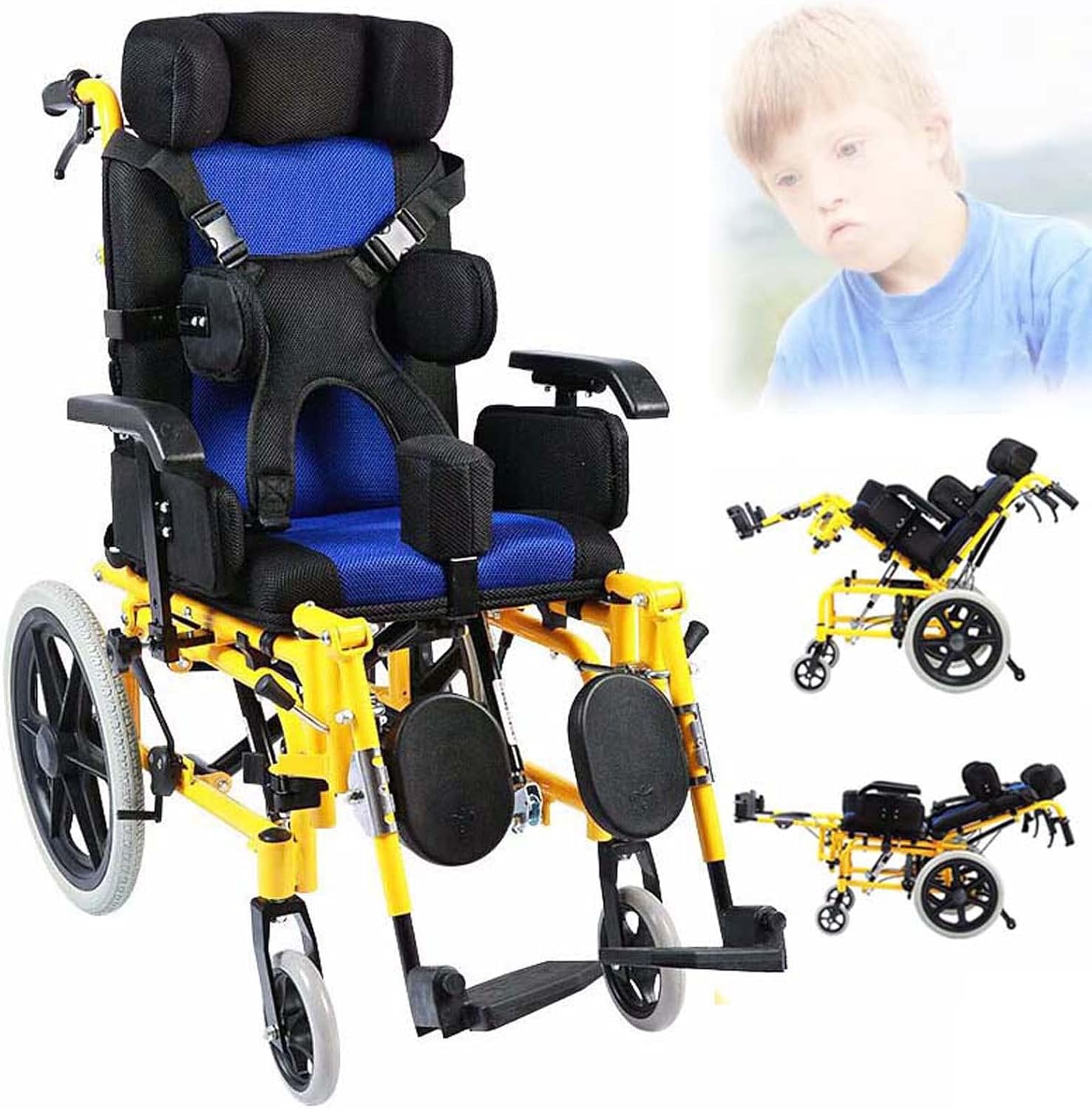 Cerebral Palsy Wheelchair for Children, Lightweight Folding Reclining Wheelchair with Adjustable Headrest/Sitting Position/Armrest Height, Full Lying Ergonomic Design Child & Kids Wheelchairs,Kid's