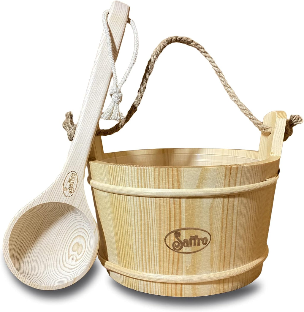 Sauna Bucket and Ladle for Beautiful Sauna Accessories, Sauna Buckets Made from Authentic Finnish Pine - 1 Gallon Sauna Bucket and Sauna Ladle for Your Sauna