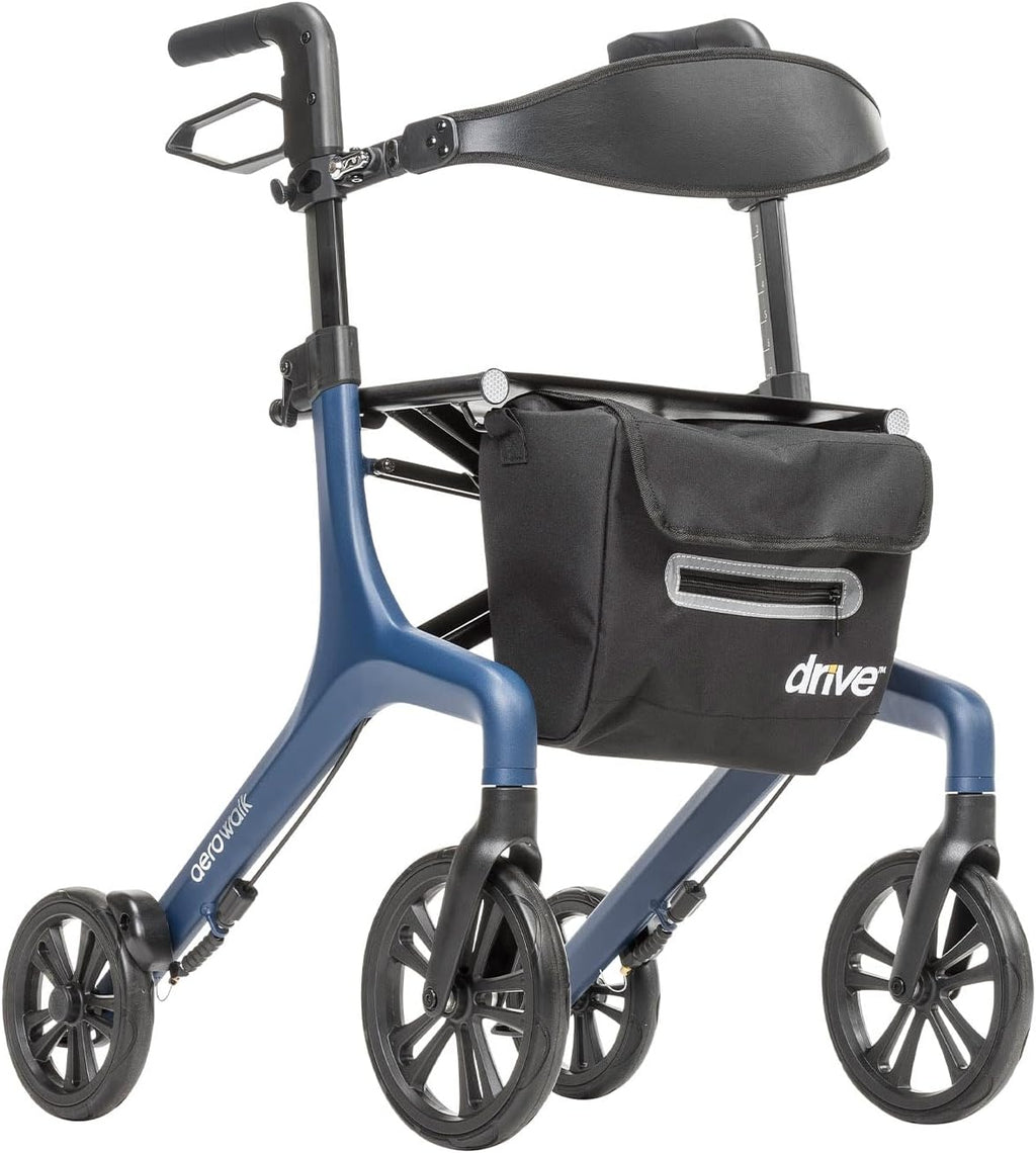 Drive Medical AeroWalk Ultra-Lite Rollator with Seat, Lightweight Adult Walkers with 4 Wheels, Folding Rolling Walker for Women, Men and Seniors, 15.2 Pounds, 23 Inch Seat Height, Blue