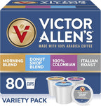 Victor Allen's Coffee Variety Pack (Morning Blend, 100% Colombian, Donut Shop Blend, and Italian Roast), 80 Count, Single Serve Coffee Pods for Keurig K-Cup Brewers