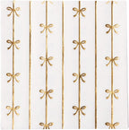 Bonjour Fête Gold Signature Bow Large Paper Napkins | 3-Ply Lunch Napkins for Birthdays & Holidays | Premium Gold Foil Disposable Tableware | White & Gold Decor | Pack of 20, 6.5" Folded