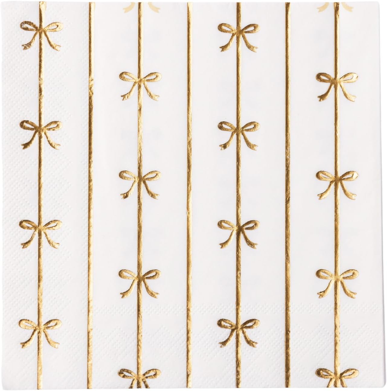 Bonjour Fête Gold Signature Bow Large Paper Napkins | 3-Ply Lunch Napkins for Birthdays & Holidays | Premium Gold Foil Disposable Tableware | White & Gold Decor | Pack of 20, 6.5" Folded