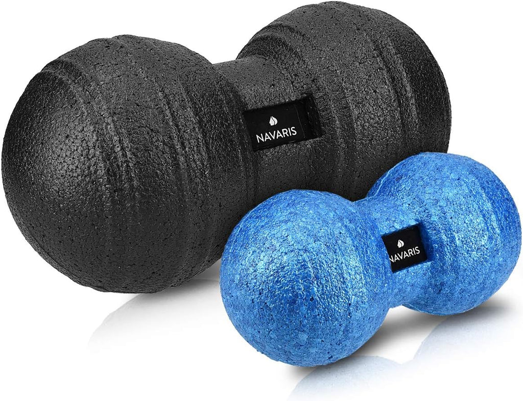Navaris 2X Peanut Duo Ball - in 2 Sizes Duo Ball Fascia Ball Set - Trigger Point Ball - Fascia Balls - Black/Blue