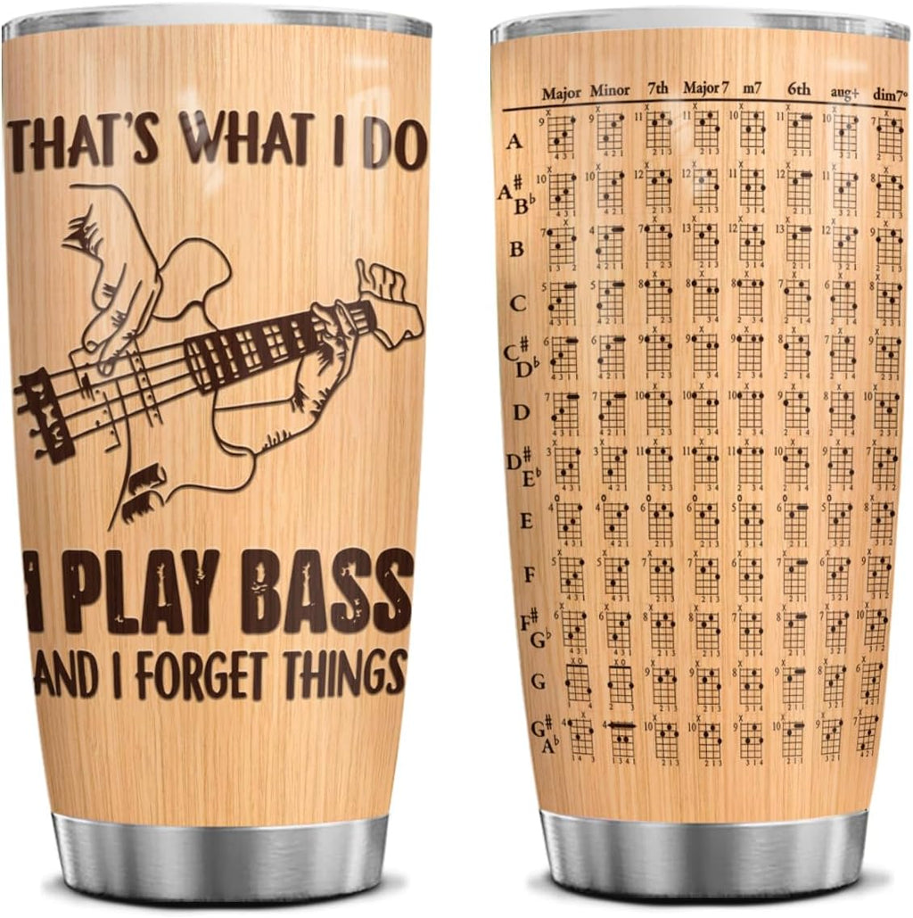 4LIEUBASMI Cool Acoustic Bass Guitar Player Gifts for Men & Women, Playing Electric Bass Guitar 20 Oz Tumbler, 4-String Bass Mugs, Short Scale Bass Guitar, Beginner Bassist Music Cups Accessories