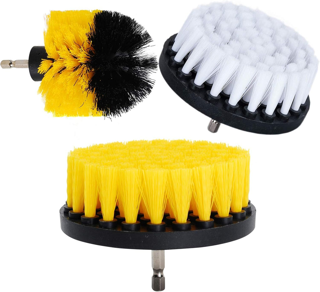 HIFROM Drill Powered Cleaning Scrub Brush Attachment Kit Soft and Medium 3 4 5 inch for Cleaning Pool Tile Flooring Brick Ceramic Marble Grout Glass Carpets Upholstery