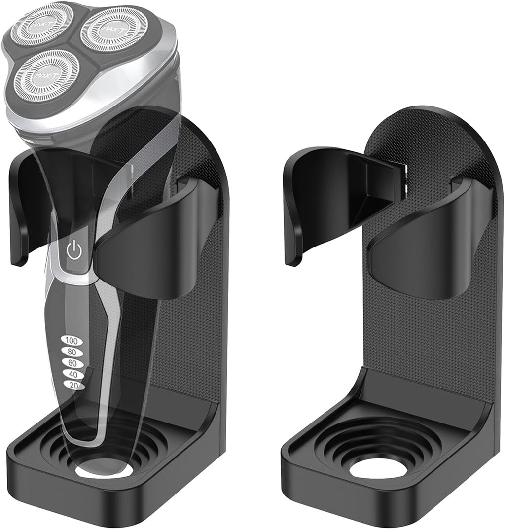 Adjustable Electric Shaver Holder Wall Mount, 2-Pack Nailless Glue Razor Holder, Electric Toothbrush Holder, White Bathroom Shower Electric Shaver Holder