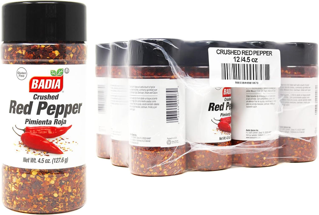 Badia Crushed Red Pepper, 4.5 oz (Pack of 12) – Dried and Crushed Red Chili Flakes for Cooking, Seasoning, and Topping