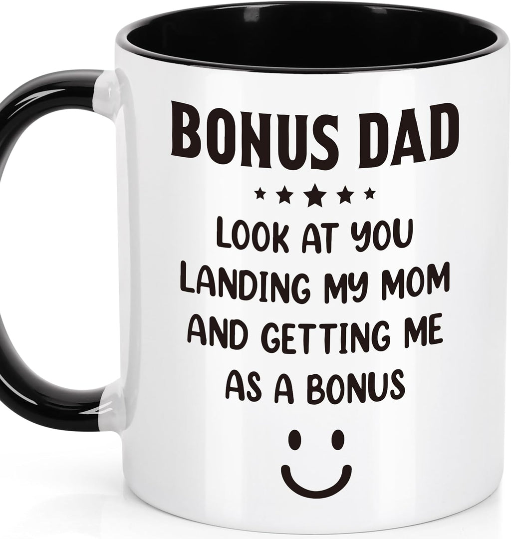 LEJIAJINW Bonus Dad Gifts Men Fathers Day Daddy Grandpa Papa Husband Father Stepdad Father in Law, Dad Birthday Gift, from Daughter Son Kids, Funny Dad's Ceramic Cup for Him