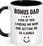 LEJIAJINW Bonus Dad Gifts Men Fathers Day Daddy Grandpa Papa Husband Father Stepdad Father in Law, Dad Birthday Gift, from Daughter Son Kids, Funny Dad's Ceramic Cup for Him