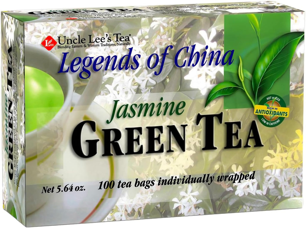 Uncle Lee’s Premium Green Tea with Jasmine Flowers, Lightly Caffeinated, 100 Count – Antioxidant-Rich Young Tea Leaves in Individually Wrapped Bags, 5.64 Oz