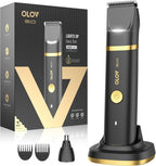 Groin & Body Hair Trimmer for Men - Electric Shaver for Pubic Hair, Chest, Legs - Ball Pubic Groomer, LED Light, Replaceable Ceramic Blade Heads, USB-C Recharge Dock, Waterproof Hygiene Razor
