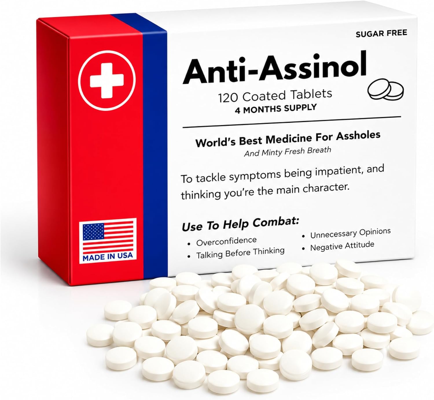 Funny Gifts for Dudes Gag Gift, Know-it-All Novelty Joke Prank Medicine Box, Made in USA 120 Sugar-Free Coated Mints, Father's Day, Dad, Brother, Friend