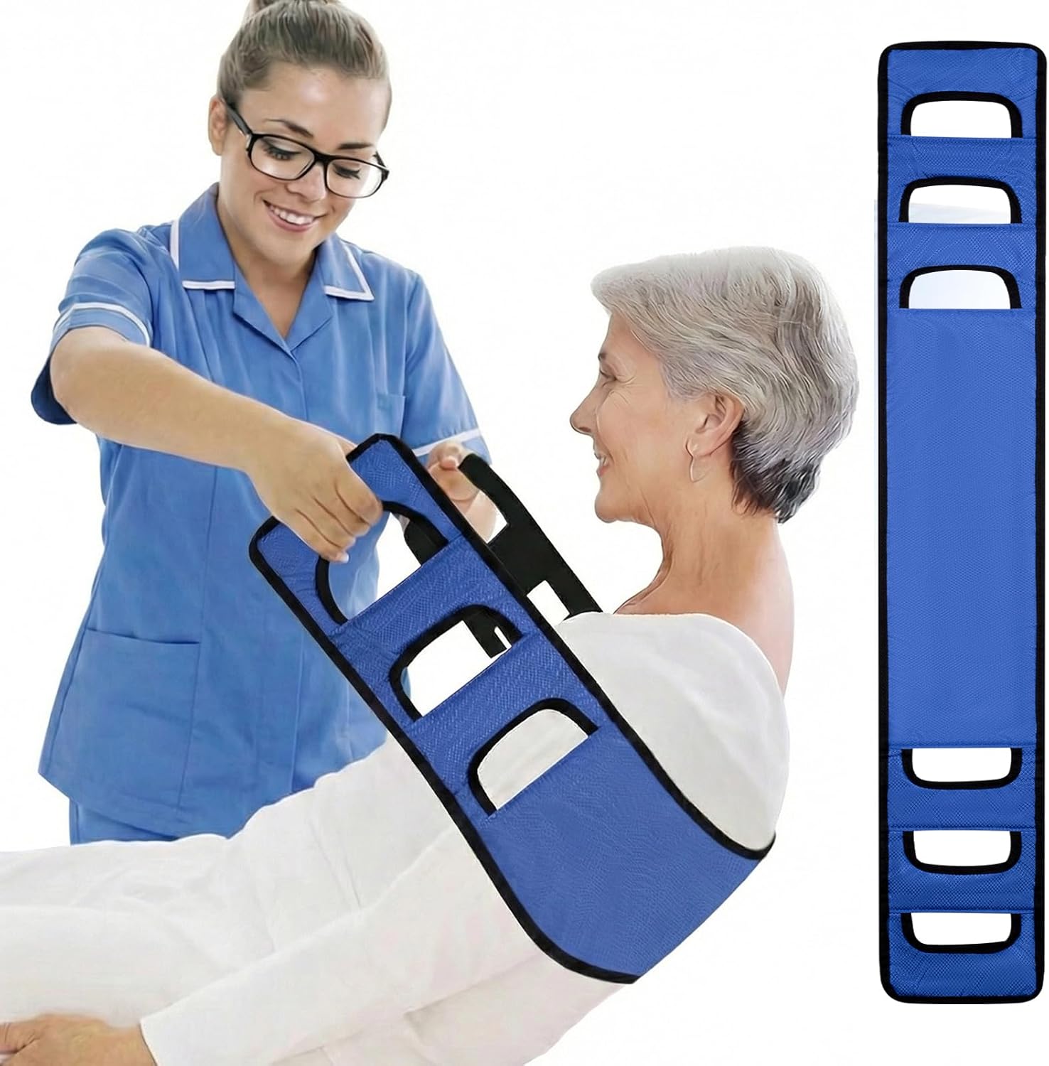 Transfer Sling for Elderly and Disabled - Gait Belt，Transfer Belt for Elderly and Disabled,Gait Belts for Seniors, Body Wheelchair Lift Mobility Standing Aid for Patients (Blue)
