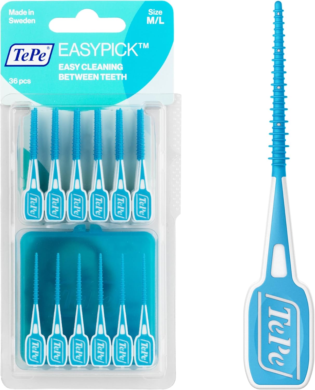 TEPE Dental Floss Picks, Tooth Picks Flossers, Floss Sticks, EasyPicks M/L, Blue, 36 Pk