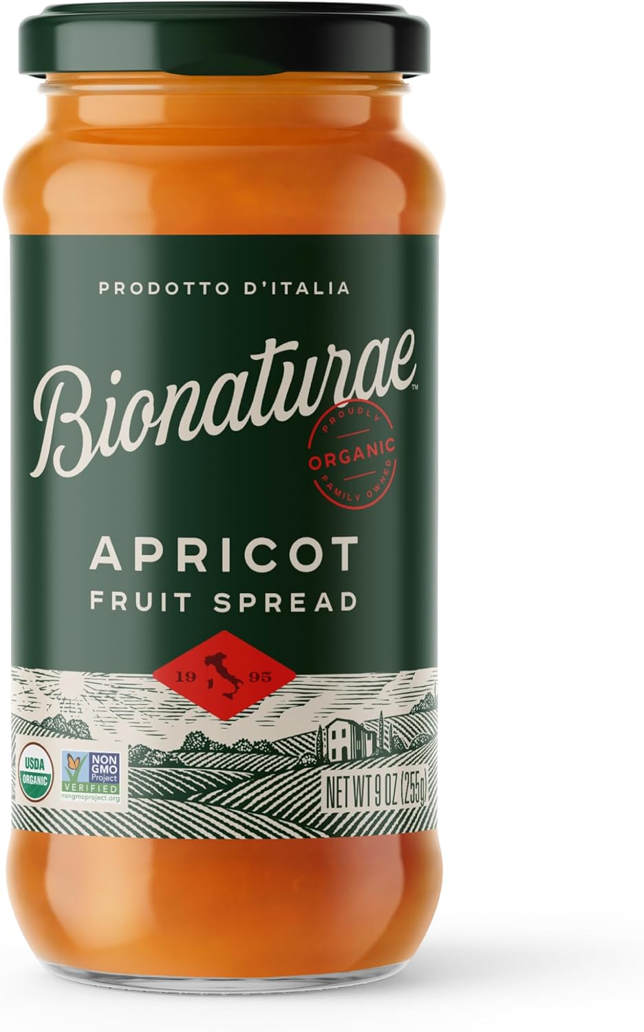 Bionaturae Organic Apricot Fruit Spread - Jelly Organic, Non-GMO, USDA Certified, No Sugar Added, No Preservatives, Organic Fruit Jam, Jam Organic, Made in Italy - 9 Oz, 1 Pack