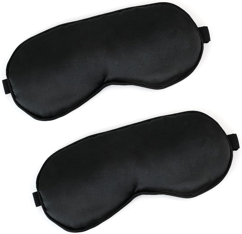 2 PCS Black Satin Sleep Masks, Adjustable Silk Eye Mask for Sleeping, Blind Folds Soft Breathable Blindfold for Adults Couples Play Party Games Airplane Travel Essentials Eye Covers Patches Night Mask