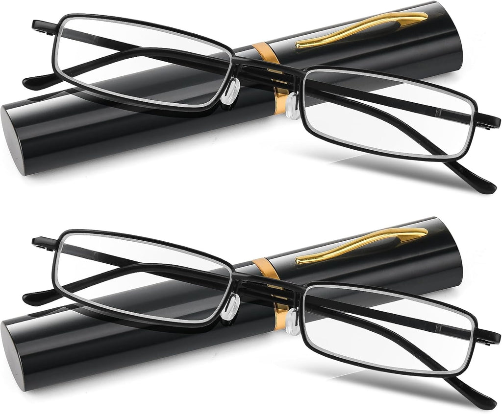 SEEKEY 2 Pack Slim Reading Glasses for Men Women,Pen Pocket reading glasses with Blue Light Blocking Readers Portable Case