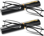 SEEKEY 2 Pack Slim Reading Glasses for Men Women,Pen Pocket reading glasses with Blue Light Blocking Readers Portable Case