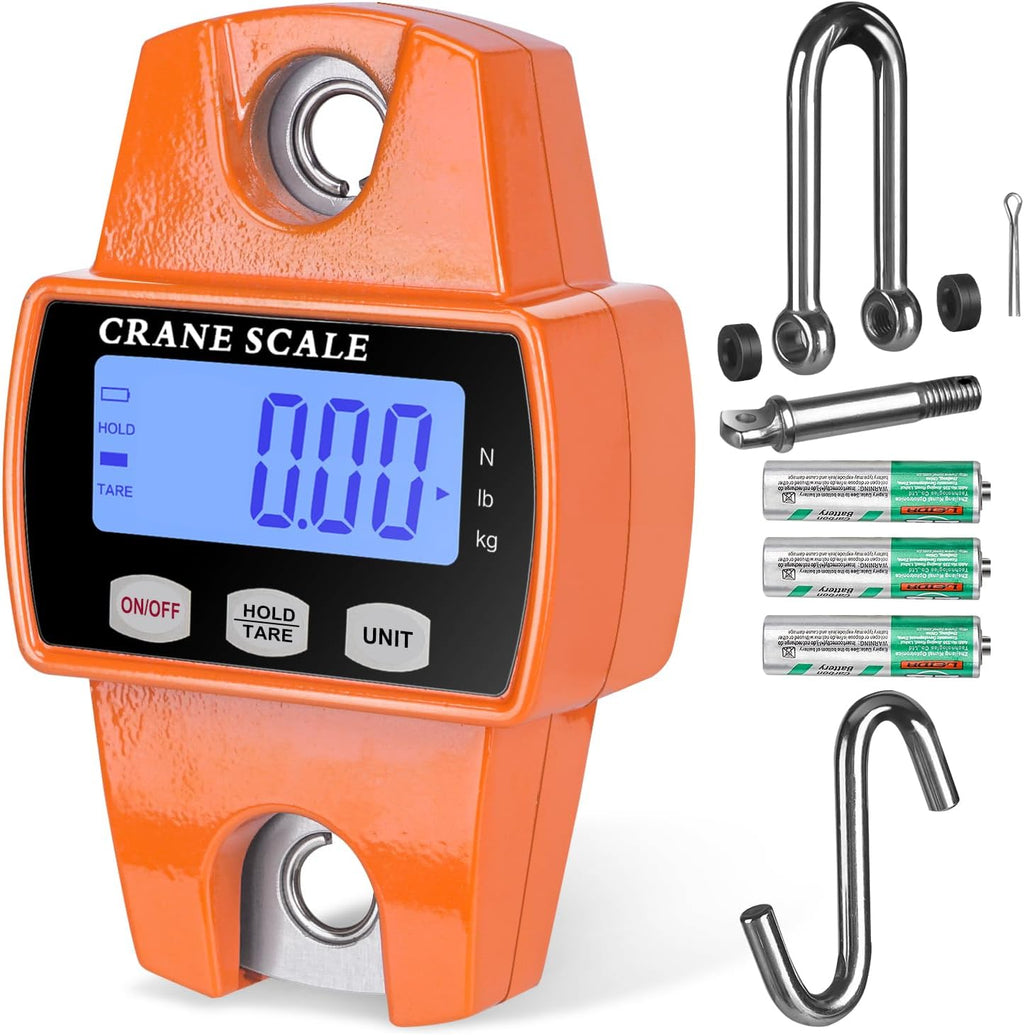 RoMech 660lb Digital Hanging Scale with Cast Aluminum Case, Handheld 300Kg Mini Crane Scale with Hooks for Farm Hunting Fishing Outdoor (Orange)