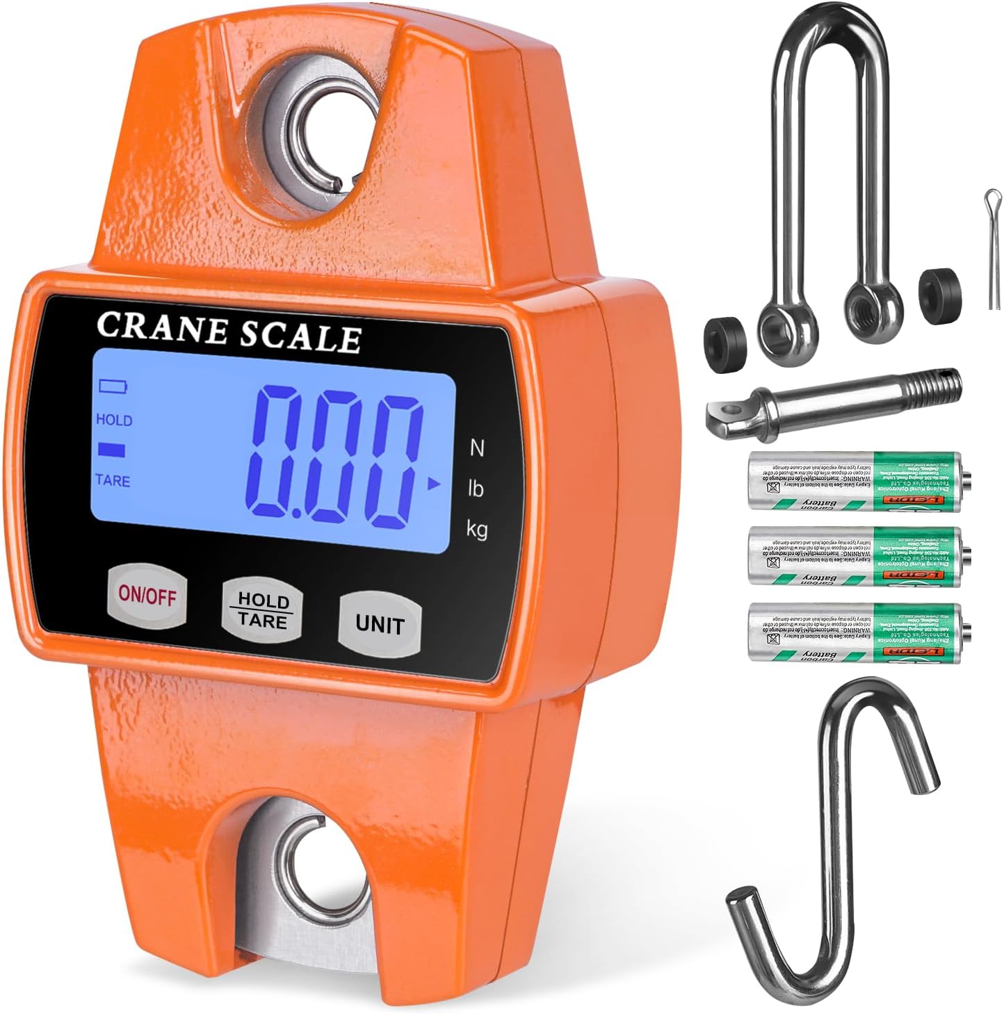 RoMech 660lb Digital Hanging Scale with Cast Aluminum Case, Handheld 300Kg Mini Crane Scale with Hooks for Farm Hunting Fishing Outdoor (Orange)