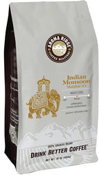 Indian Monsoon Coffee, Malabar AA, Distinctly Low Acidity, 1lb (16ounce bag) Whole Beans, Vacuum Valve Bag for Freshness
