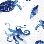 IHR Ideal Home Range Cocktail Napkins Disposable 3-Ply Paper Party Napkin Pack, 5" x 5", Under The Sea, 20-Count