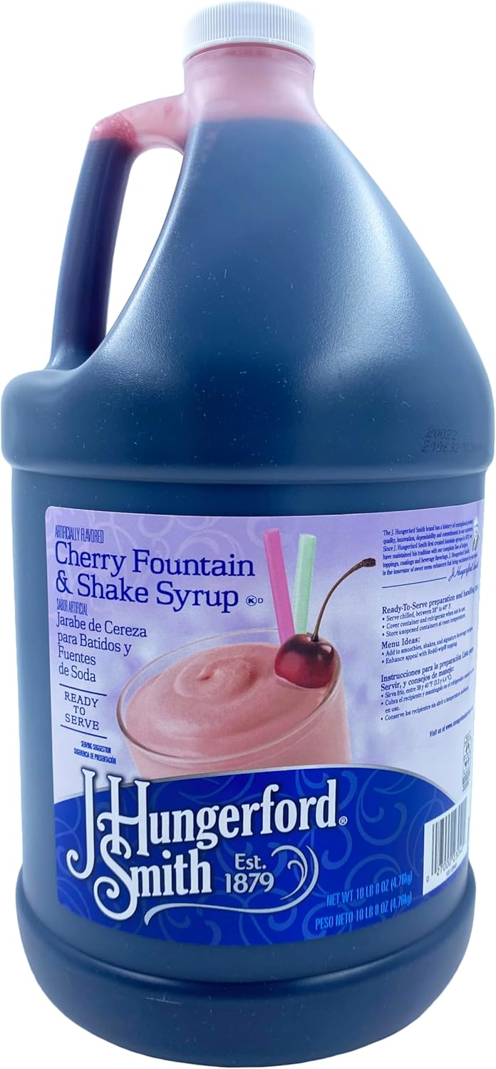 J Hungerford Smith Cherry Fountain & Shake Syrup | Kosher | Ready To Serve | Made In America | 10.50 lb
