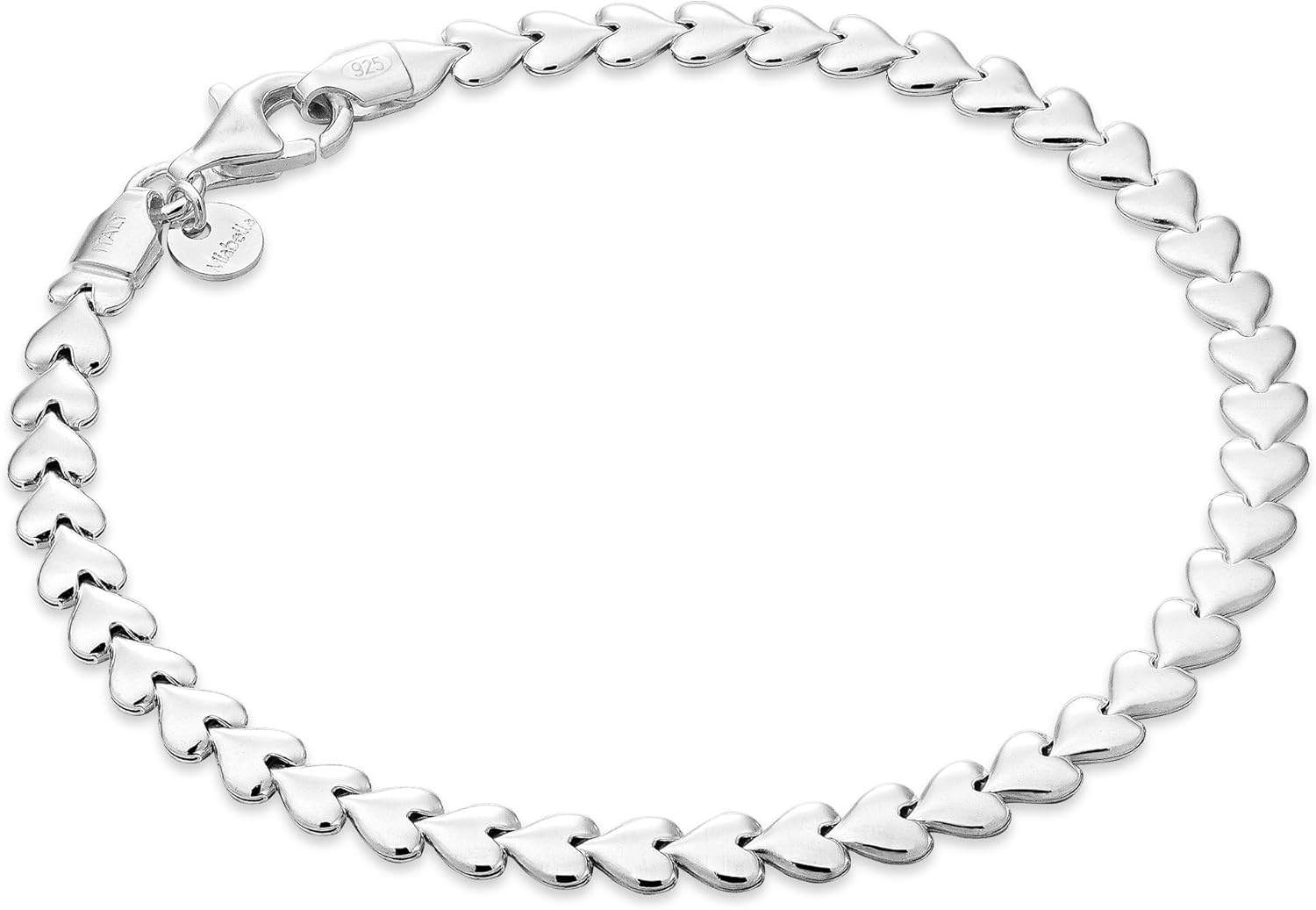 Miabella 925 Sterling Silver Italian Heart Link Tennis Bracelet for Women, Made in Italy