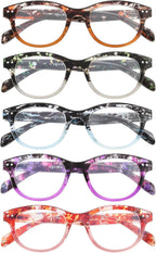 Reading Glasses for Women, 5 Pack Blue Light Blocking Readers, Trendy Eyeglasses with Spring Hinge