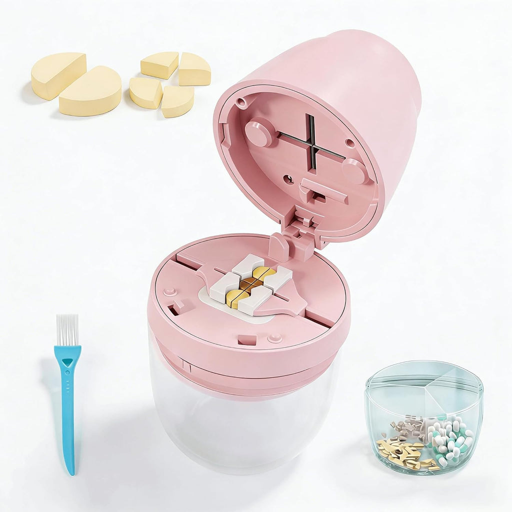 Pill Cutter 1/4,Pill Crusher,Splitter for Smalla Pills,Pill Organizer, Suitable for Carrying On The Go (Pink)