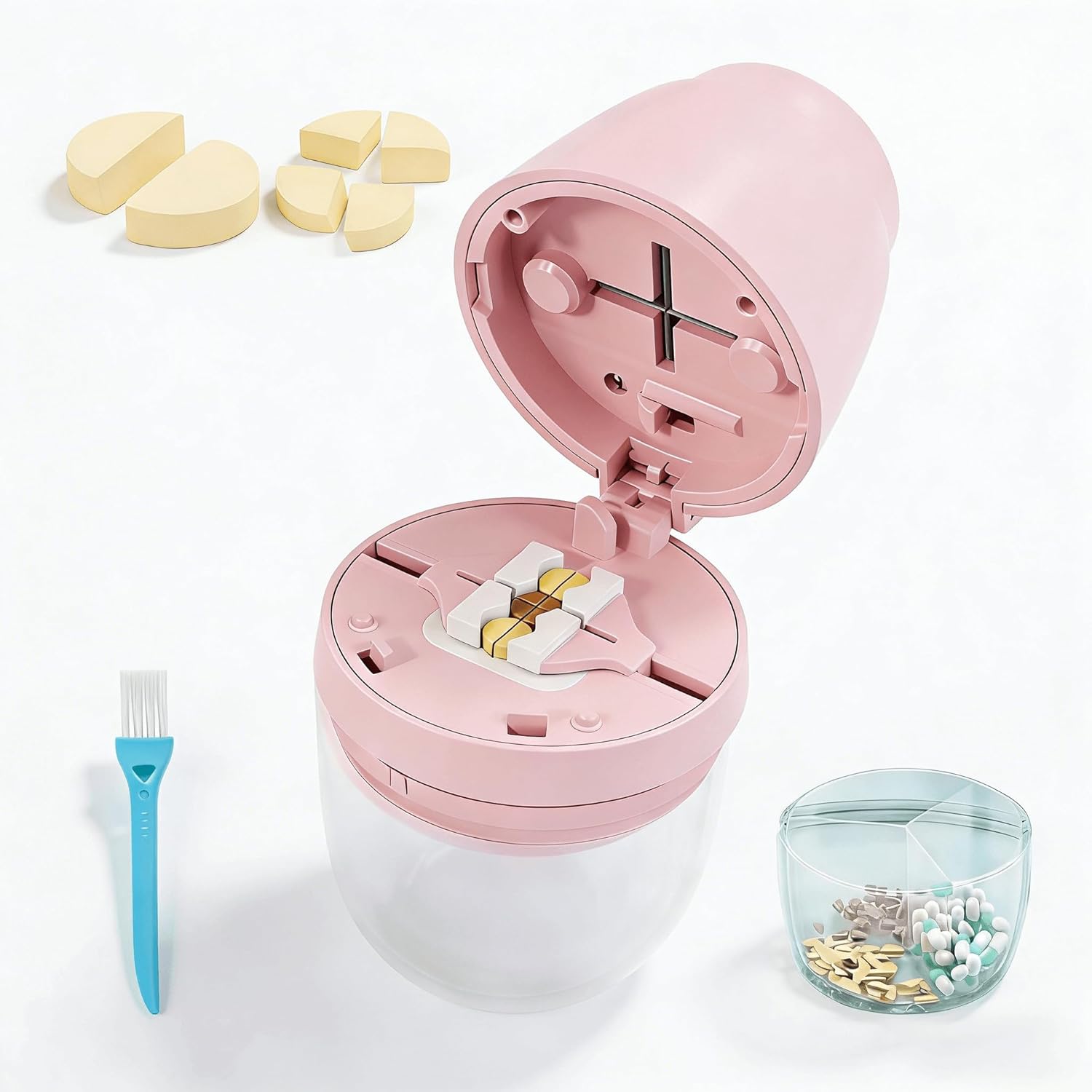 Pill Cutter 1/4,Pill Crusher,Splitter for Smalla Pills,Pill Organizer, Suitable for Carrying On The Go (Pink)