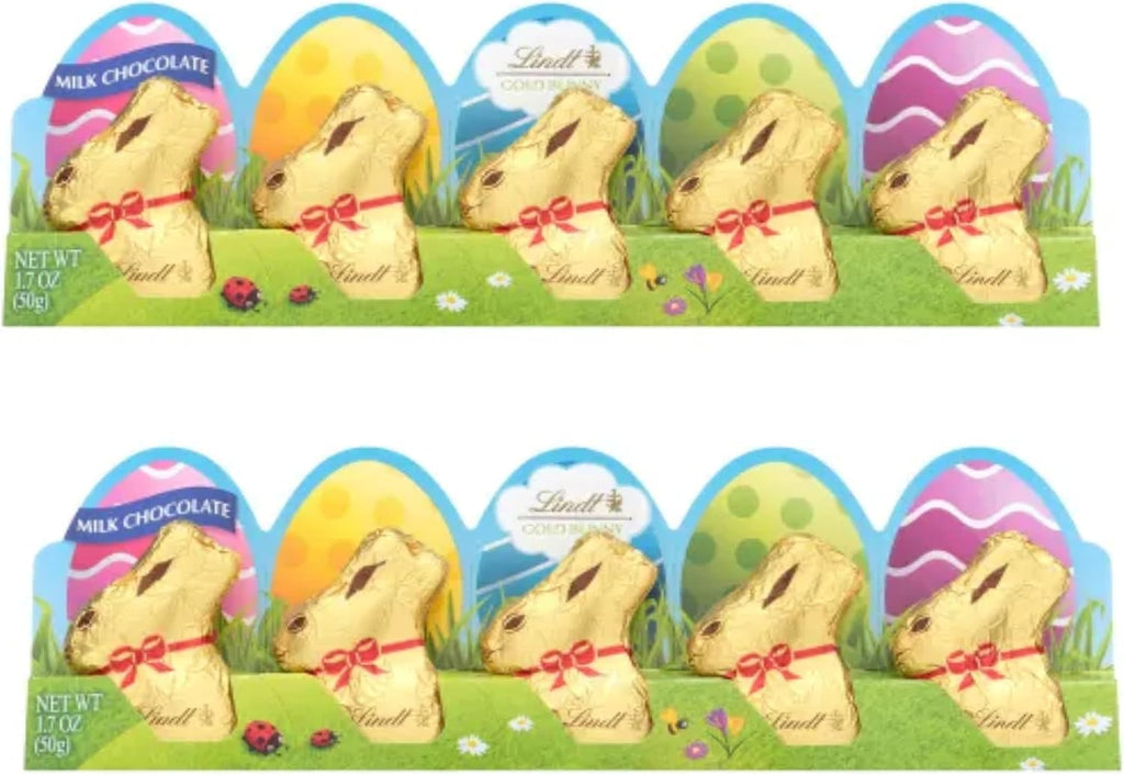 Lindt Mini Gold Bunnies - Milk Chocolate Bunnies - Pack of 2-10 Total Bunnies - Gold Foil Wrapped Bunnies - Great for Easter Baskets and For Sharing with Loved Ones