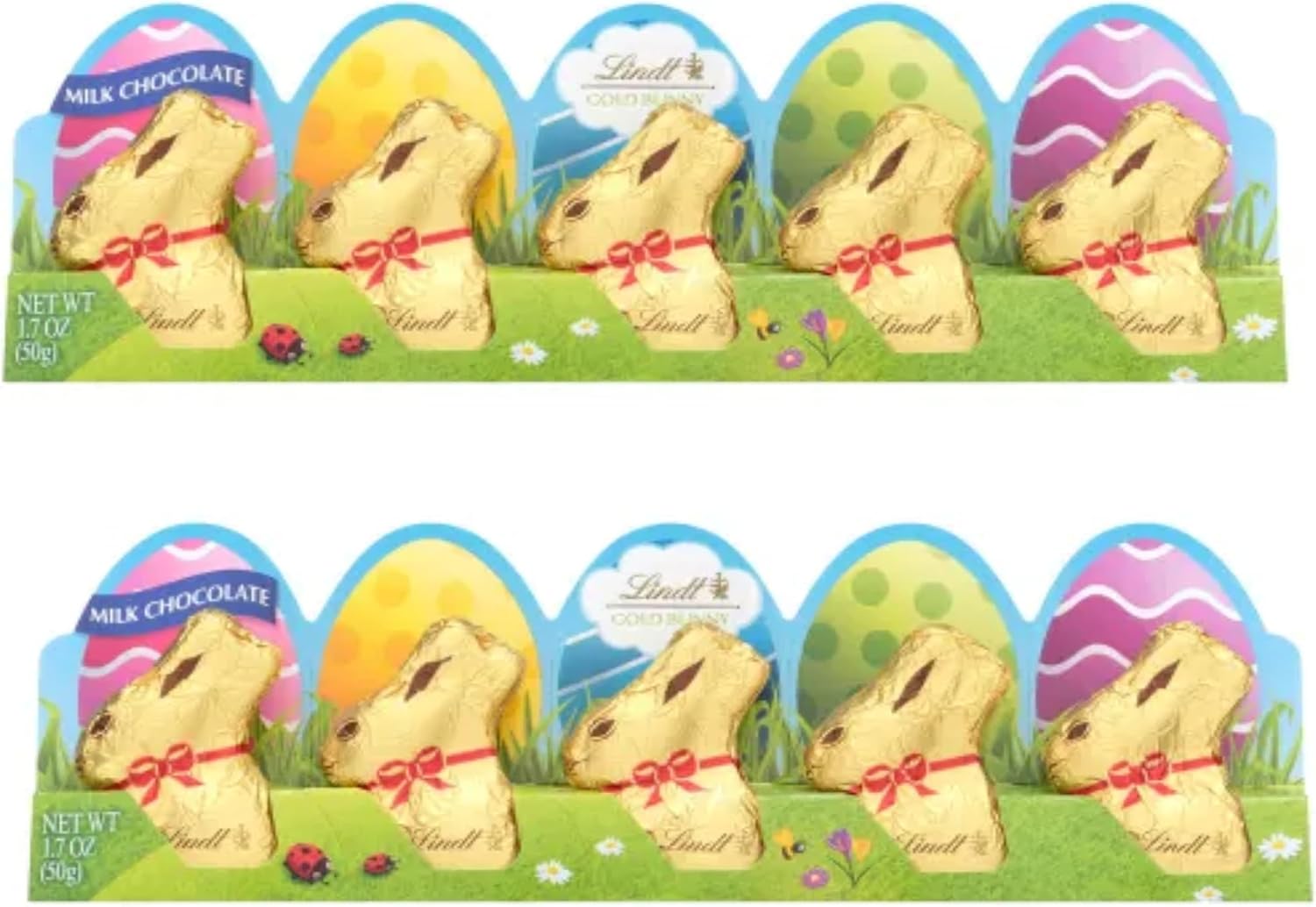 Lindt Mini Gold Bunnies - Milk Chocolate Bunnies - Pack of 2-10 Total Bunnies - Gold Foil Wrapped Bunnies - Great for Easter Baskets and For Sharing with Loved Ones