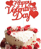 1Pcs Happy Valentine's Day Cake Topper, Glitter Cake Bunting Decor Sweet Love Be Mine Valentines Cake Picks for Valentine's Day Theme Party Decorations Supplies(Red)