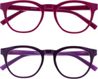 OPULIZE BLU Blue Light Blocking Glasses for Women Men, Cool Round Frame with UV and Eyestrain Protection, Anti-Glare Computer and Gaming Eyewear, Pink Purple (Pack of 2)