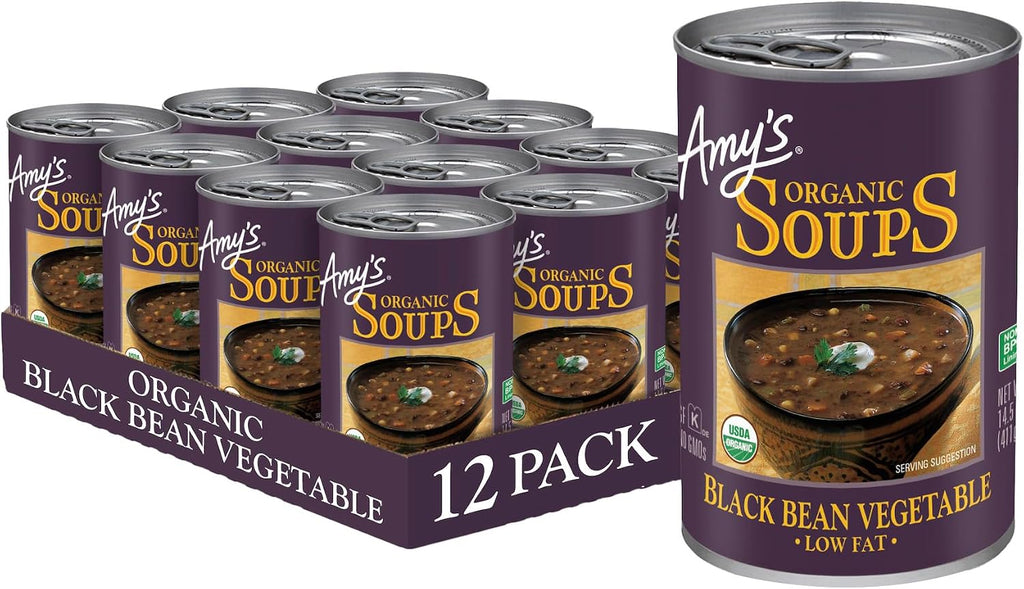 Amy's Soup, Vegan, Gluten Free, Organic Black Bean Vegetable, Low Fat, 14.5 Ounce (Pack of 12)