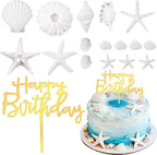 Seashell Cake Toppers 17PCS Starfish Conch Cake Topper Beach Seashell Cake Decorations Under the Sea Ocean Cake Cupcake Decorations for Birthday Baby Shower Wedding Ocean Nautical Theme Party