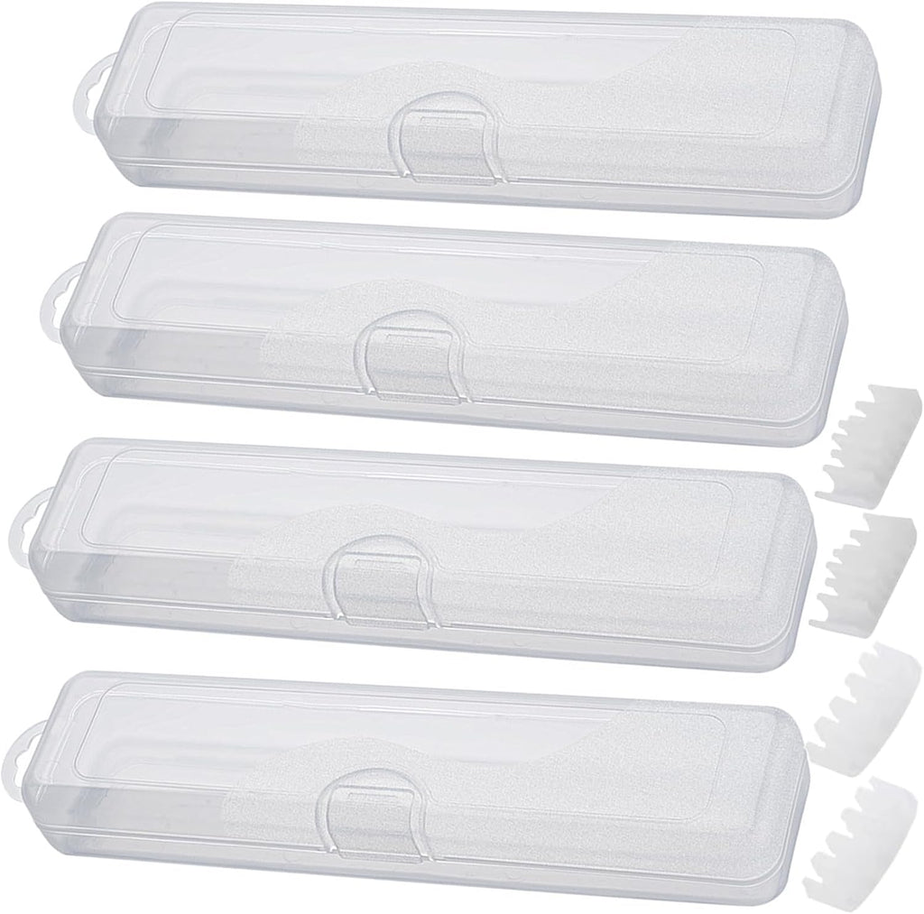 4 pcs Travel Size Tongue Scraper Case Holder, Portable Clear Tongue Cleaner Container, Plastic Transparent Toothbrush Carrying Box for Tongue Scraper, Toothbrush, Small Drinking Straw