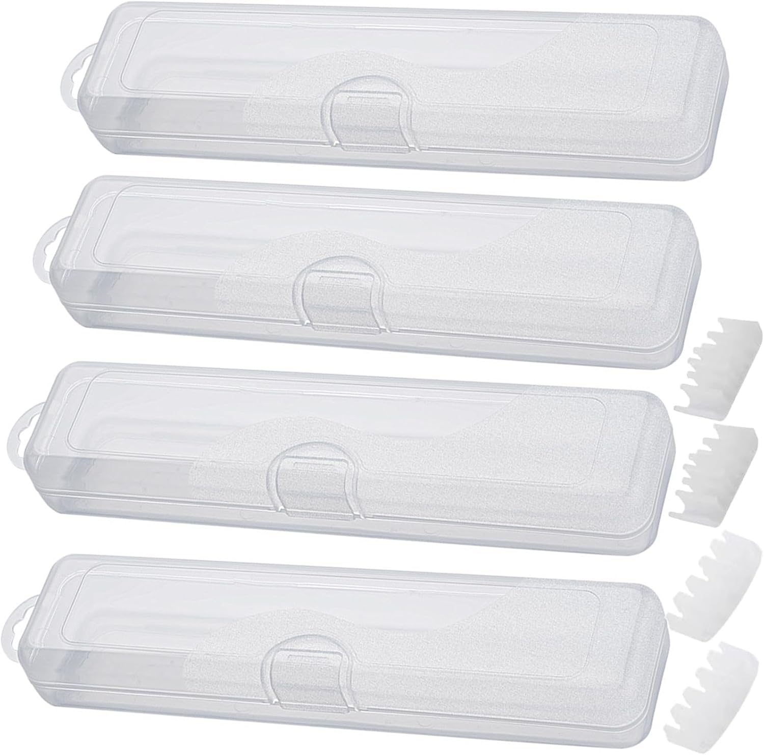 4 pcs Travel Size Tongue Scraper Case Holder, Portable Clear Tongue Cleaner Container, Plastic Transparent Toothbrush Carrying Box for Tongue Scraper, Toothbrush, Small Drinking Straw
