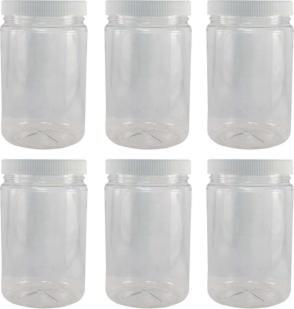 Pinnacle Mercantile Plastic Jars with Screw on Lined Lids 6 Pack 32 ounce Wide Mouth Food Storage Containers