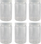 Pinnacle Mercantile Plastic Jars with Screw on Lined Lids 6 Pack 32 ounce Wide Mouth Food Storage Containers
