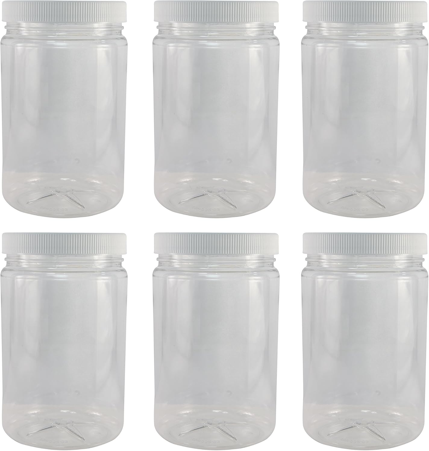 Pinnacle Mercantile Plastic Jars with Screw on Lined Lids 6 Pack 32 ounce Wide Mouth Food Storage Containers