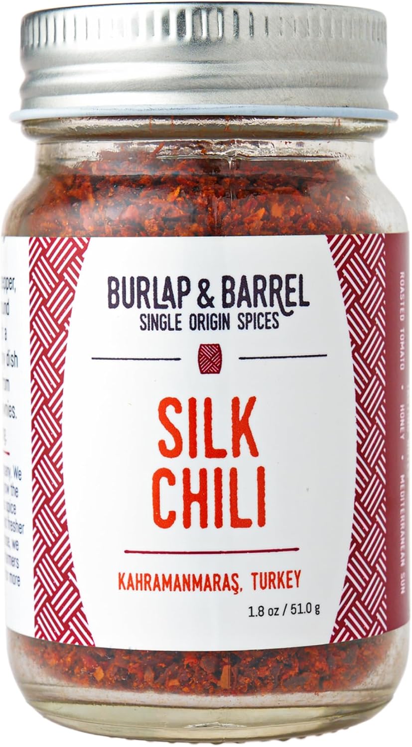 Burlap & Barrel Silk Chili Flakes - Mildly Spicy Aleppo Pepper - Flavorful, and Versatile Red Chili Flakes & Seasoning - As Seen On Shark Tank - 1.8oz Glass Jar