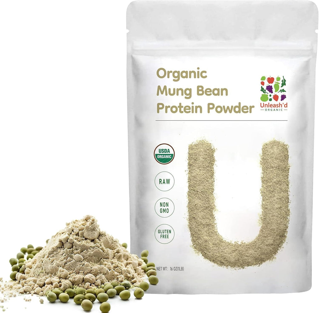 UNLEASH'D ORGANIC Organic Mung Bean Protein Powder 16 oz – 100% Pure Plant-Based Protein, Rich in Vitamins, Minerals & Fiber