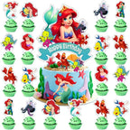 25Pcs Mermaid Cake Decorations with 24pcs Cupcake Toppers 1pcs Cake Topper for Girls Birthday Party Supplies
