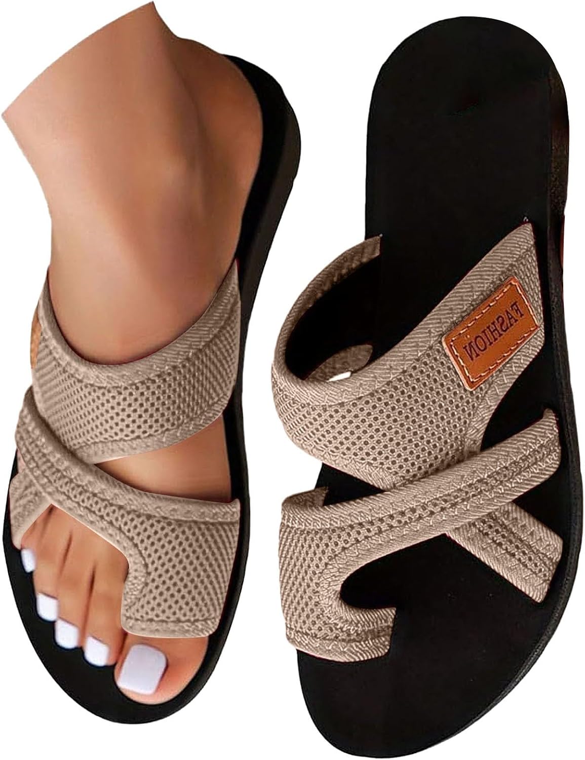 Orthopedic Sandals for Women 2026 Comfortable Spring Shoes Beach Flip Flops Casual Mesh Flats Toe Ring Slippers