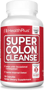 Health Plus Super Colon Cleanse 30 Day Supply of Gentle Gut Cleanse Detox, Psyllium Husk, Probiotics for Constipation Relief & Digestive Support, 120 Capsules