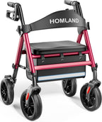 HOMLAND Rollator Walker for Seniors with Seat, Foldable Lightweight Aluminum Rolling Walker with 8" All-Terrain Wheels, Adjustable Height, Storage Bag & Hand Brakes, Ergonomic Indoor Outdoor Aid