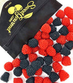 SweetGourmet Blackberry and Raspberry Gummy Candy with Nonpareils, Chewy Berry Shaped Treats, Red and Black, 2 Pound Bag